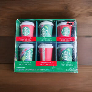 6 STARBUCKS Mini Cup Christmas Tree Ornaments W/ Hot Cocoa Holiday Gift Set 2020